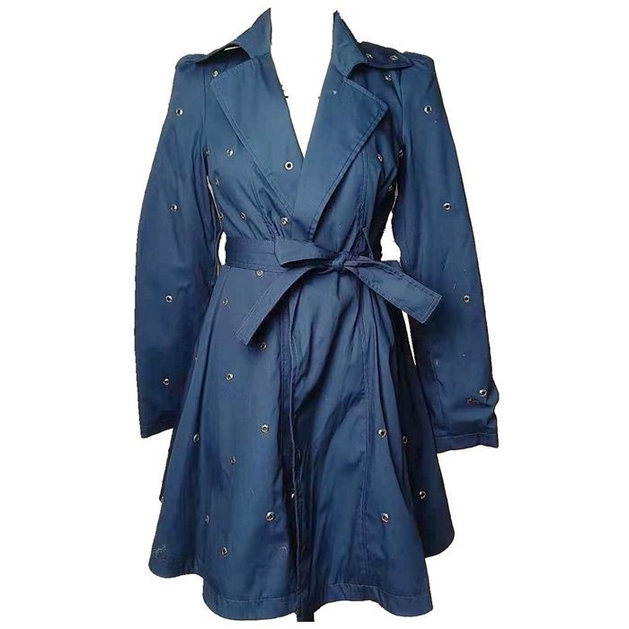 Women Casual Windbreaker Light Weight 50%Cotton 50%Polyester Navy Blue