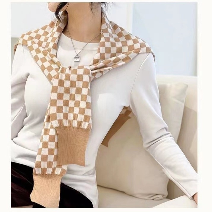 Checkerboard Element Fashion Personality Warm Shawl 100% Wool